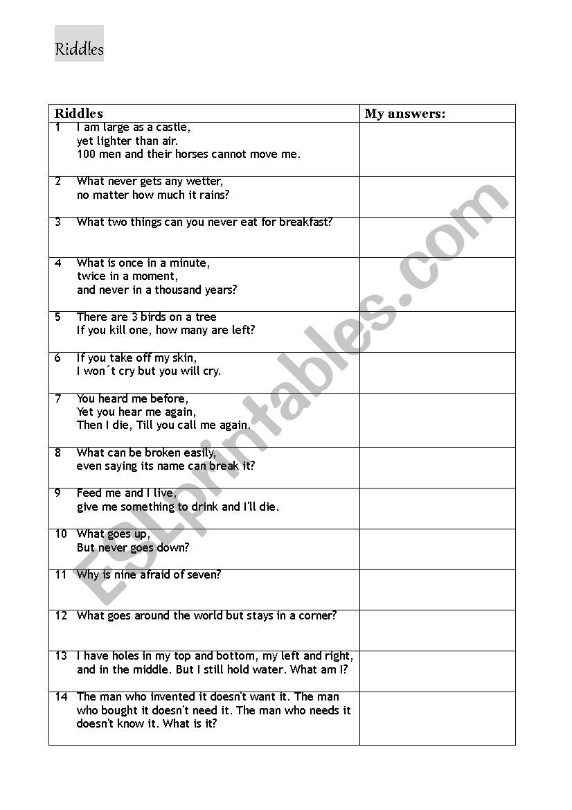 Riddles  worksheet