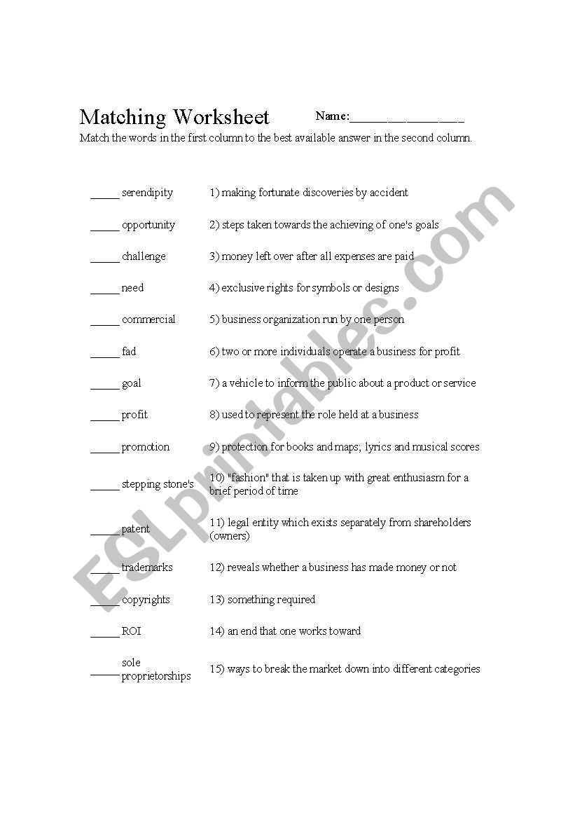 occupation worksheet