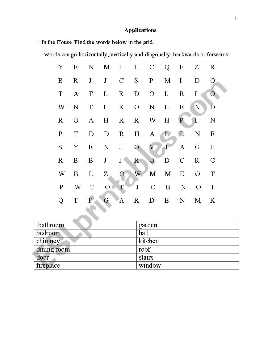 house worksheet