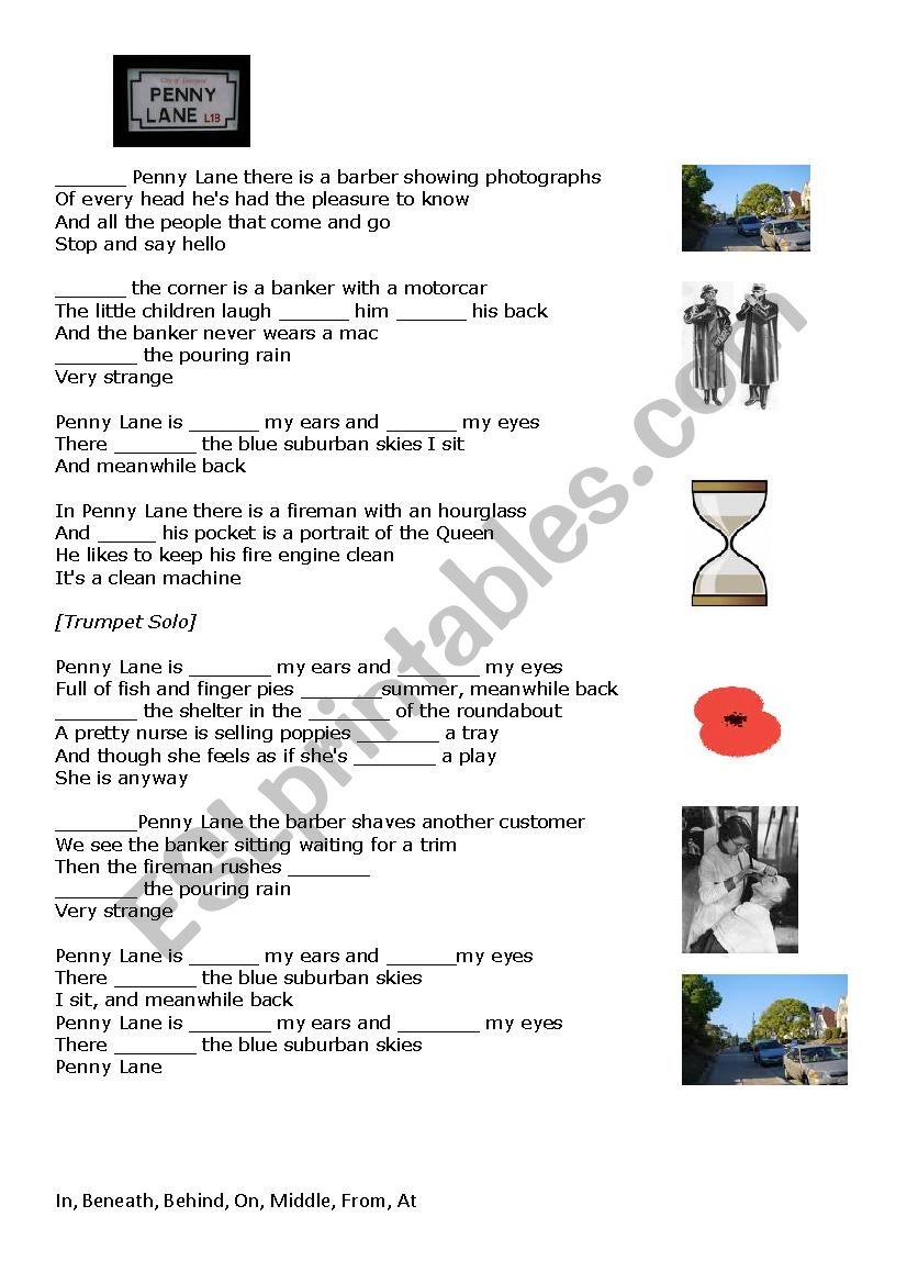 Penny Lane by The Beatles worksheet