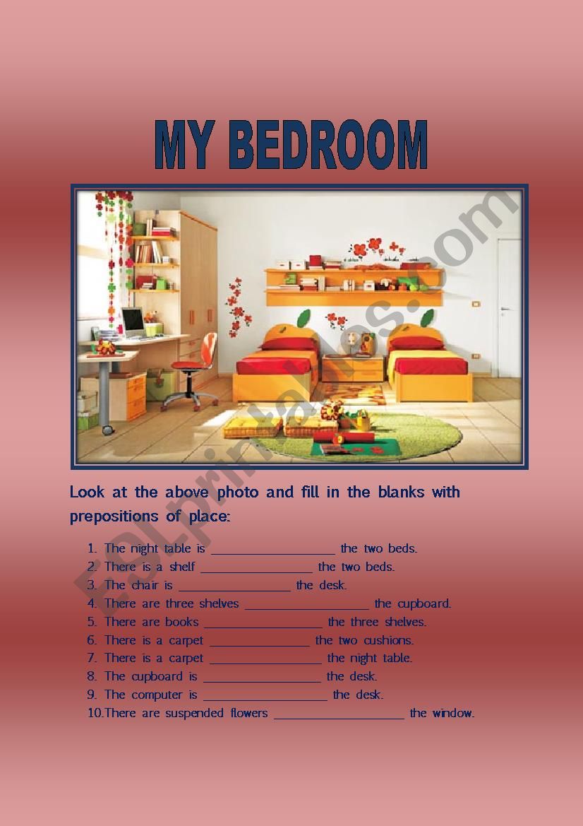 MY BEDROOM: Prepositions of place.