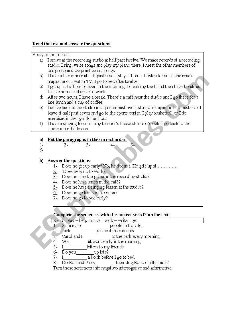 SIMPLE PRESENT worksheet