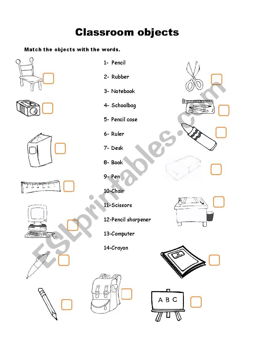 classroom objects worksheet