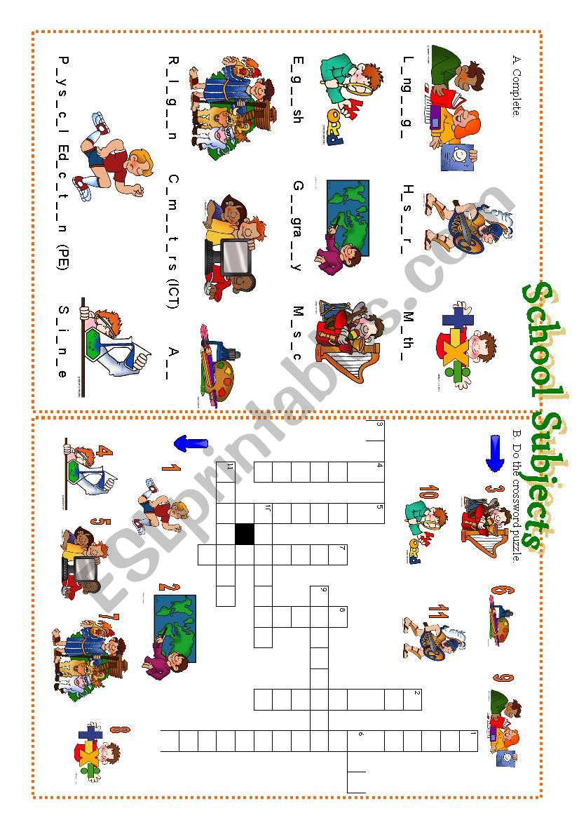 School subjects worksheet