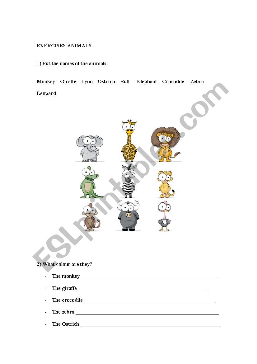 Animals worksheet