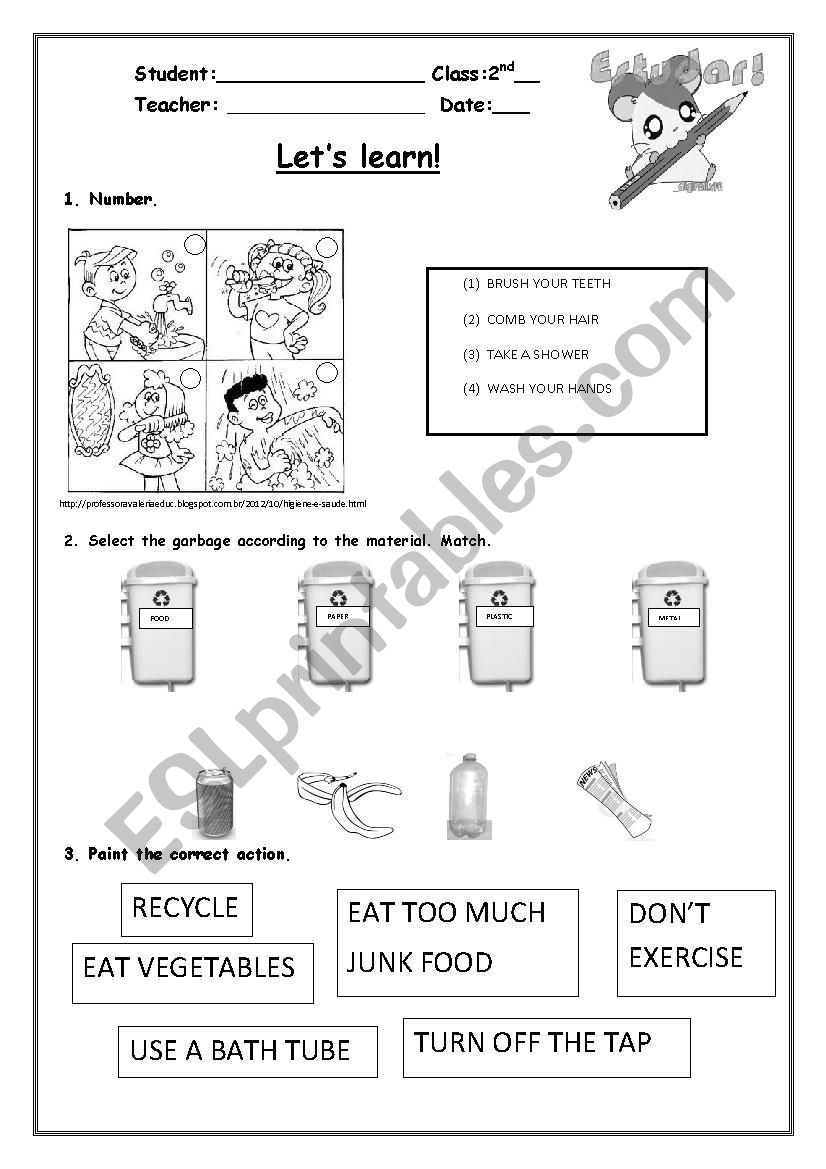 Hygiene worksheet