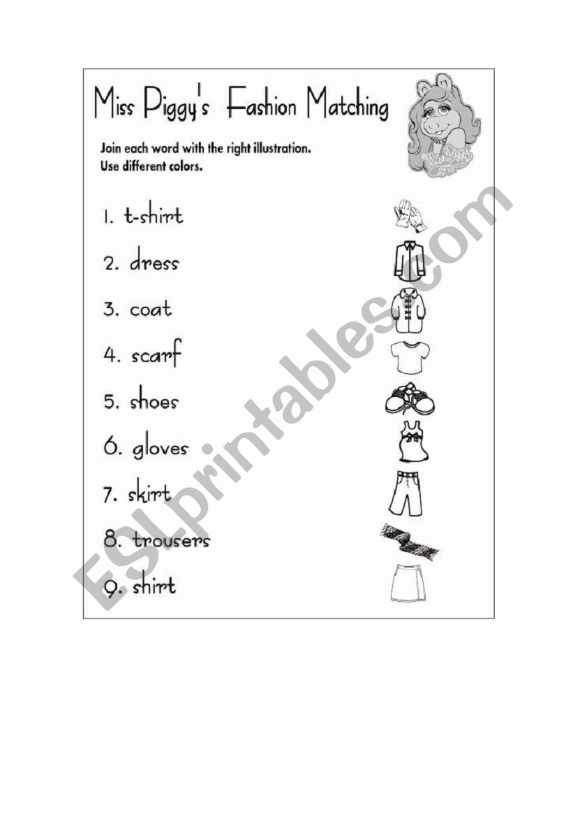 Miss Piggys Clothes Matching worksheet