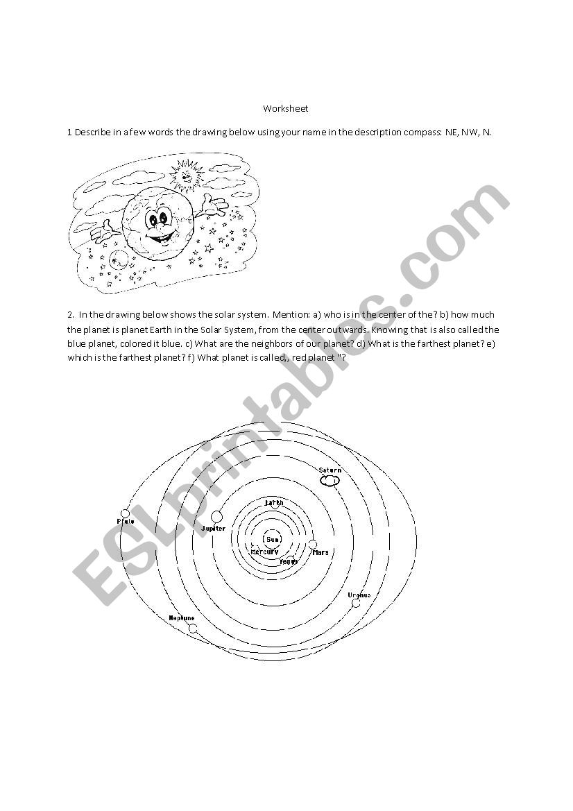 Worksheet - Cardinal Points and Solar System
