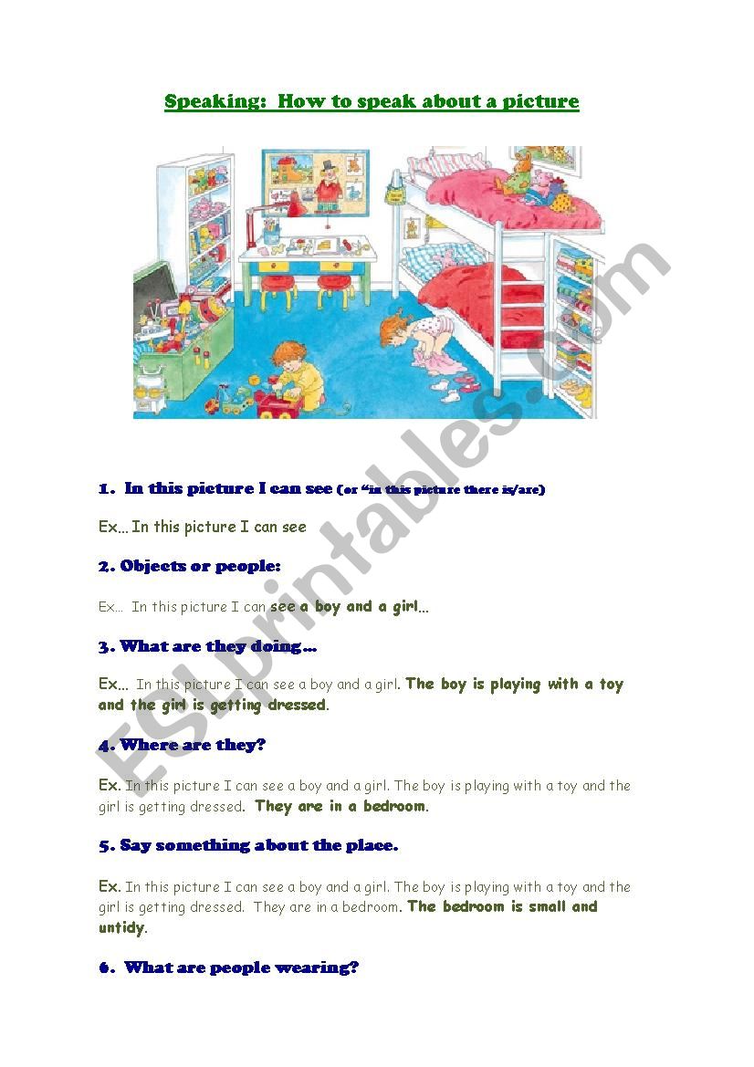 how to speak about a picture worksheet