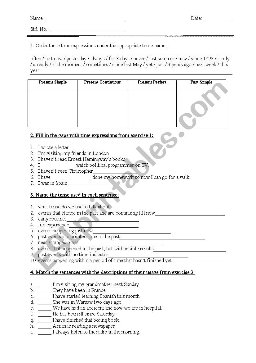 Mixed Tense Exercises worksheet