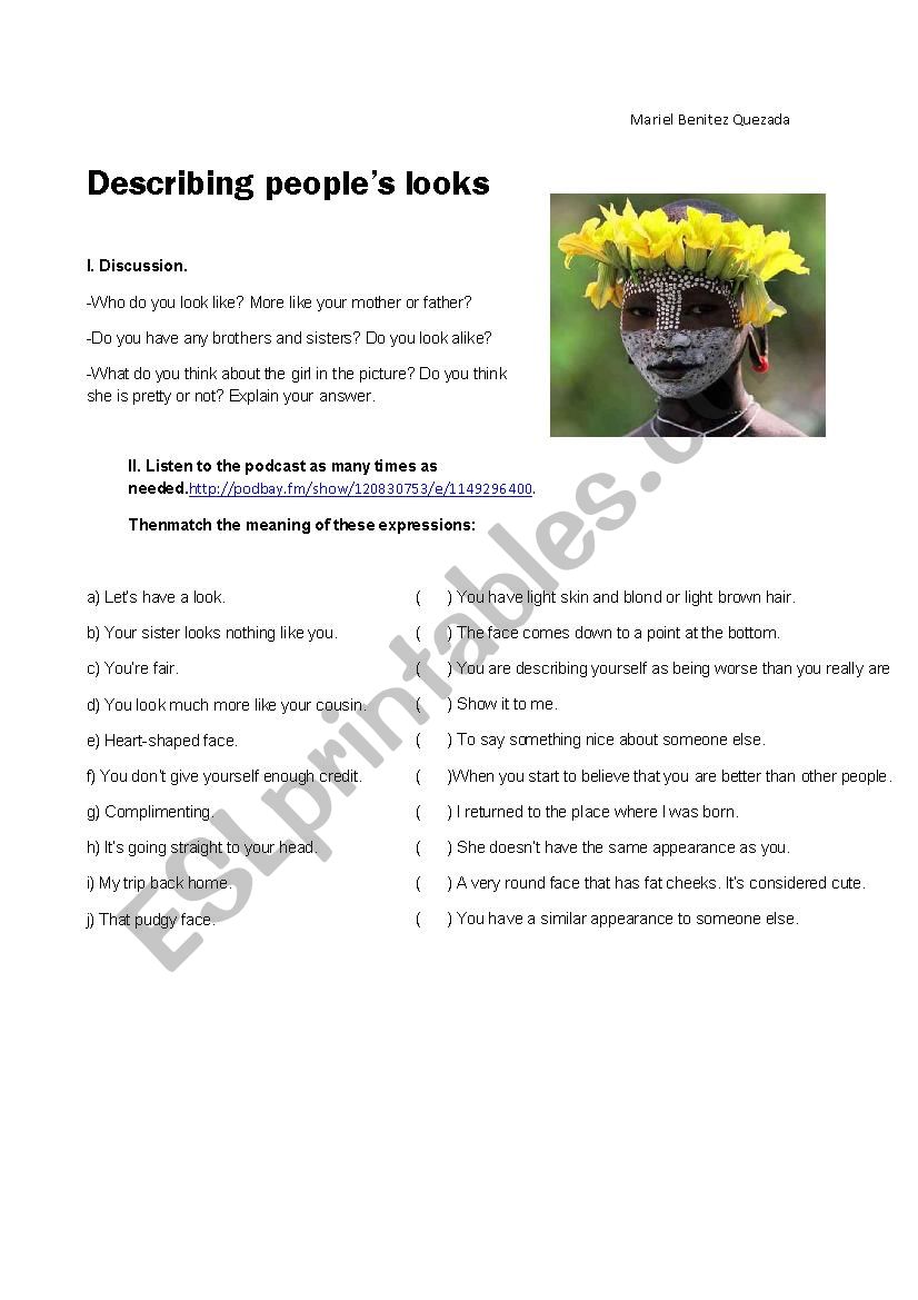 describing peopleÂ´s looks worksheet
