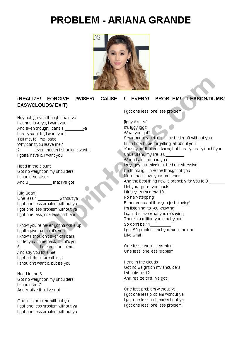 PROBLEM - ARIANA GRANDE worksheet