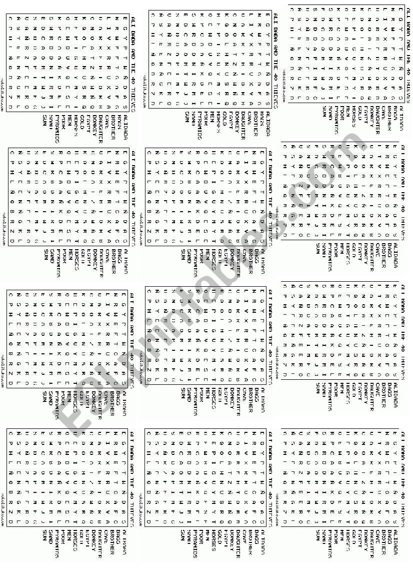 Ali Baba and the 40 thieves   word search