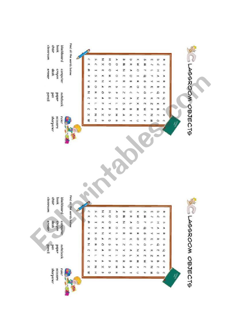 Classroom Objects Wor Search worksheet