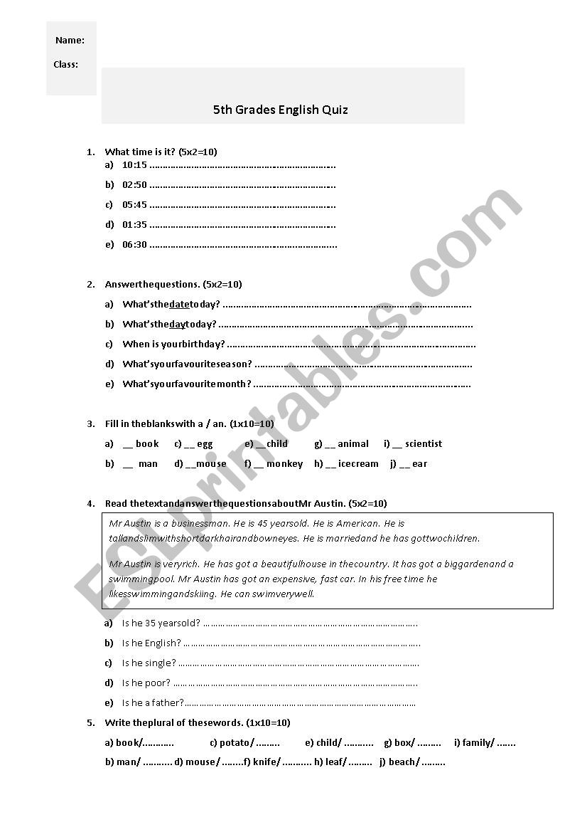 POP QUIZ worksheet