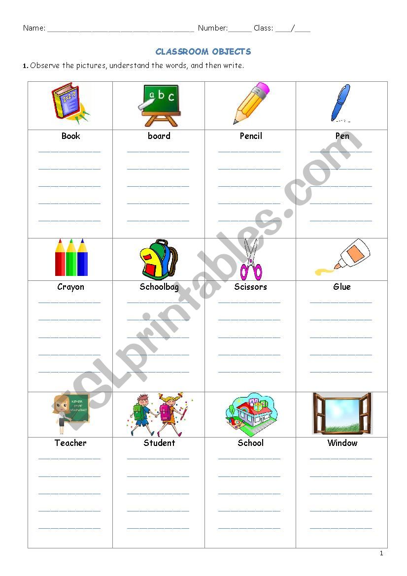 Classroom Materials worksheet