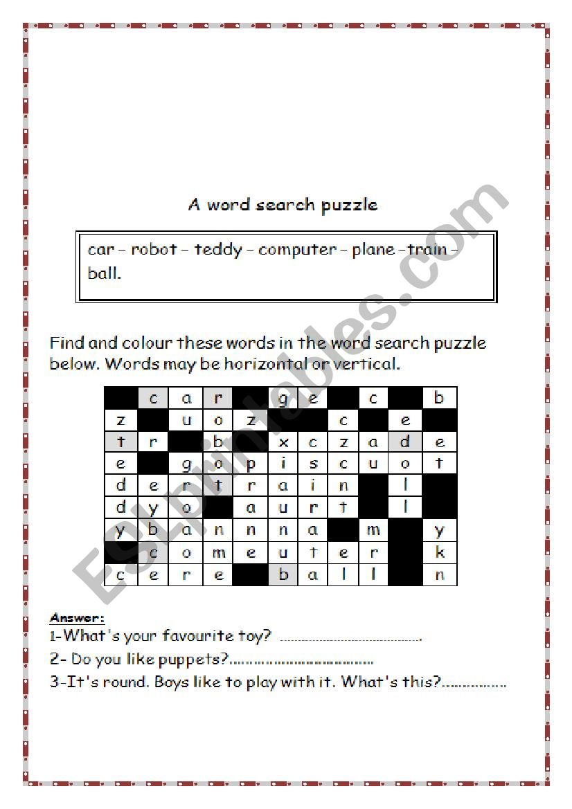 word search worksheet