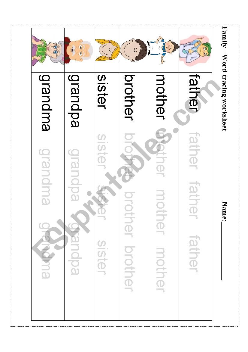 Word tracing - Family members worksheet