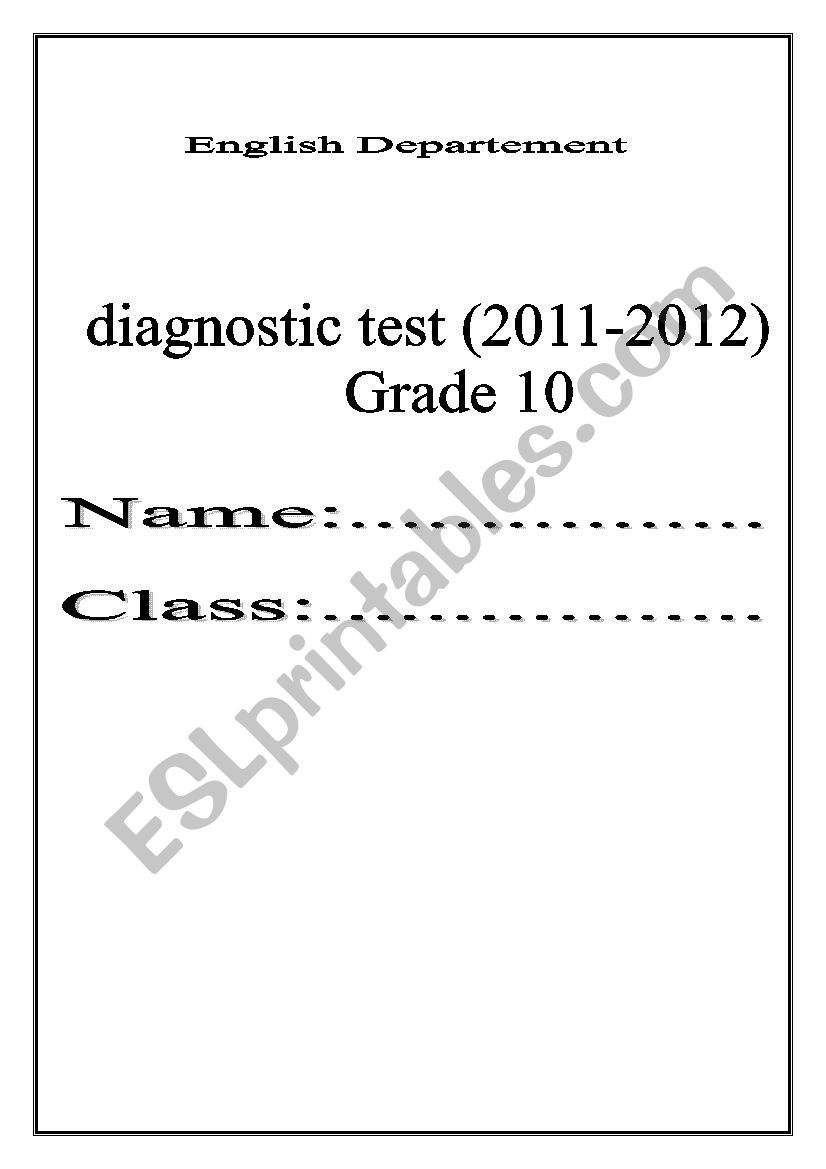 diagnostic test for grade 10 worksheet