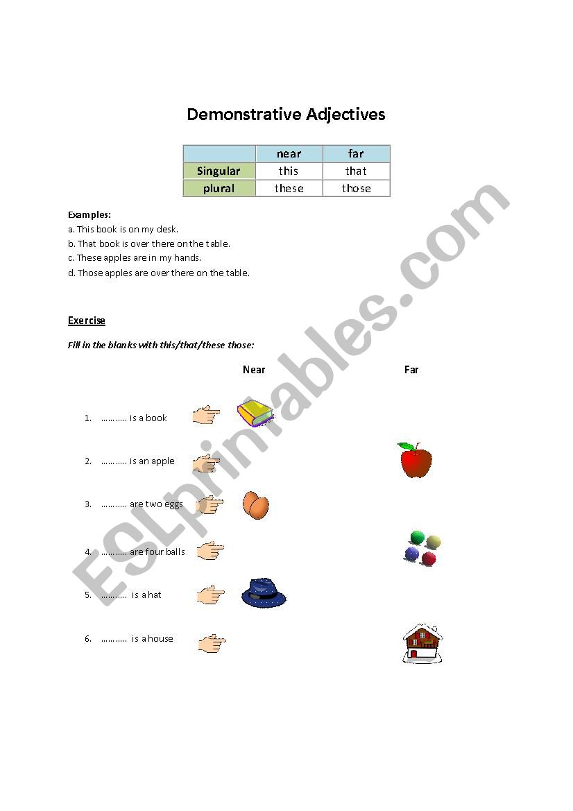 Demonstrative adjectives worksheet