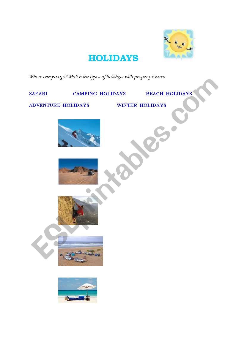 holidays worksheet