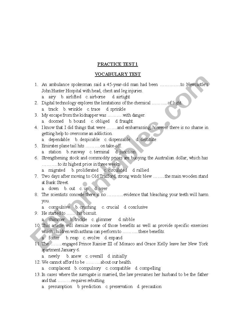 PRACTICE TEST 1 ECPE worksheet