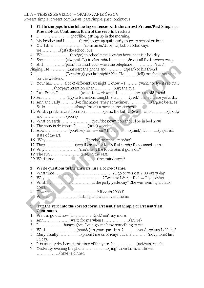 Tenses revision worksheet