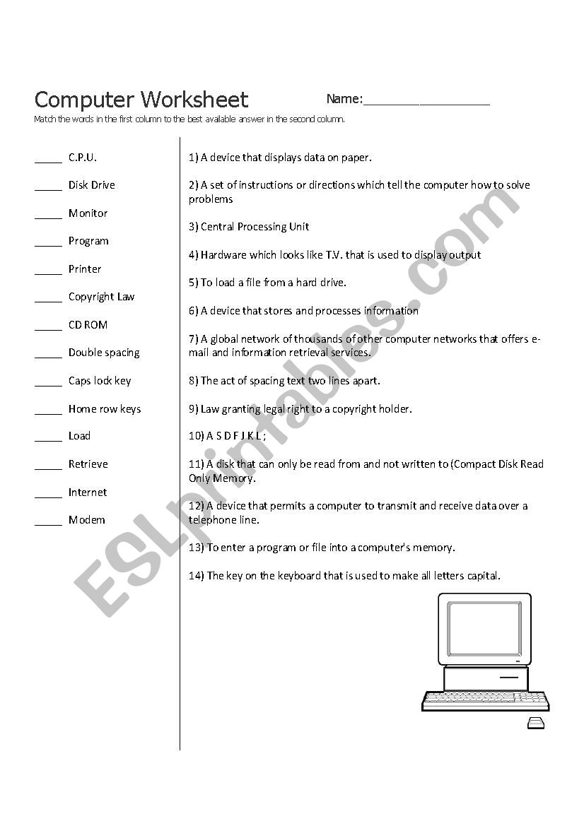 Computer Terms worksheet