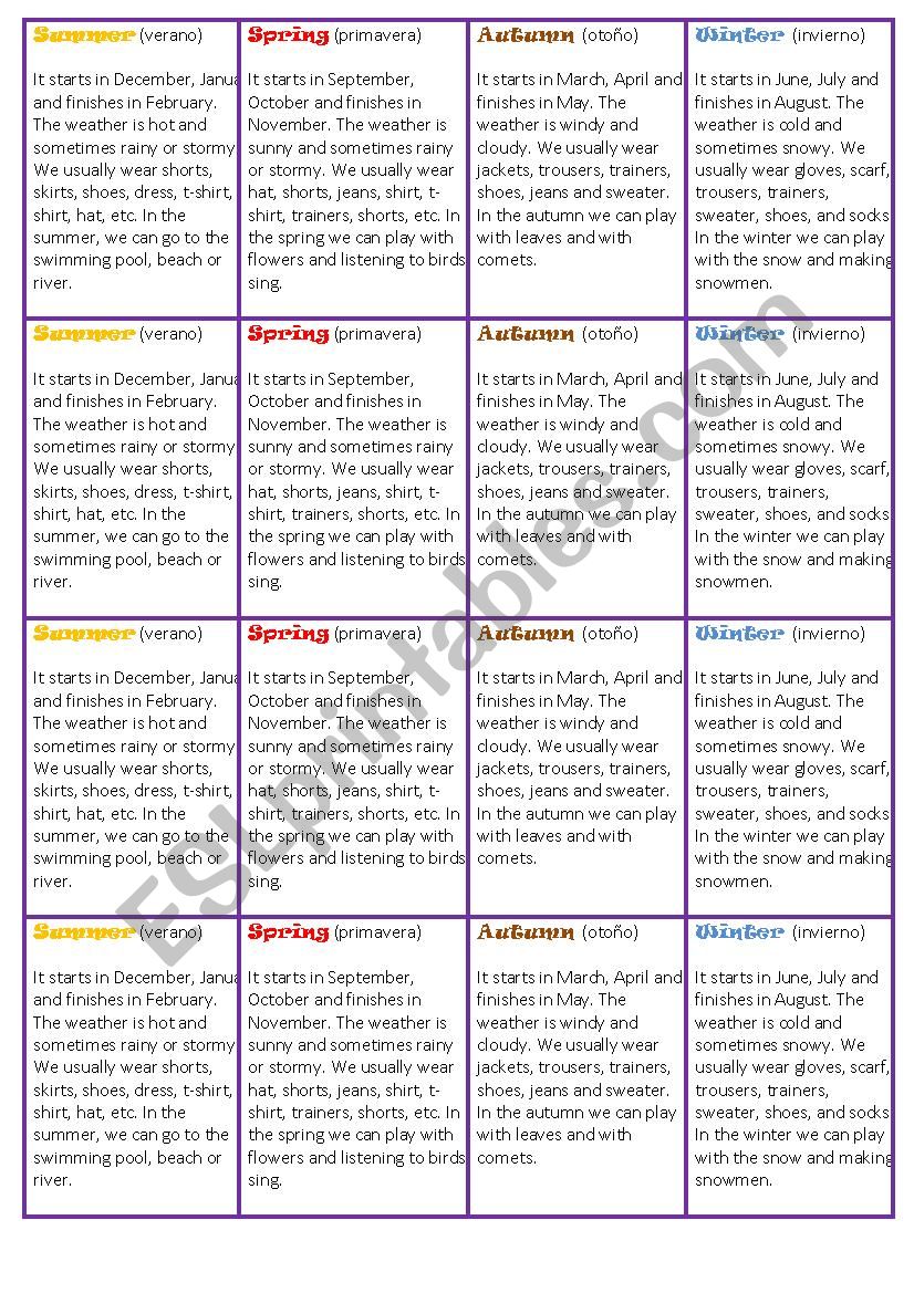 reading- seasons  worksheet