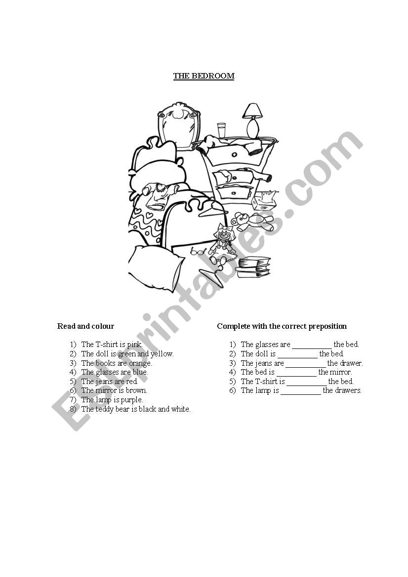 Bedroom + prepositions + colours