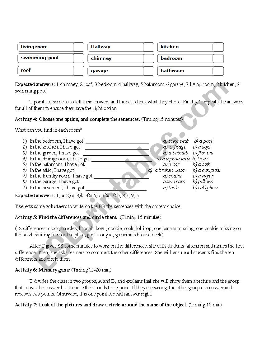 Lesson plan- Parts of the house - ESL worksheet by faalzamendi