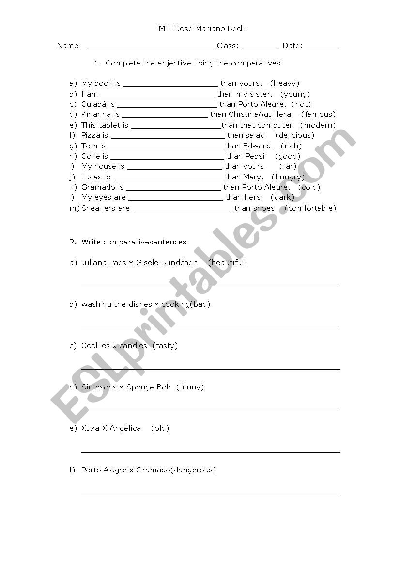 Comparatives worksheet