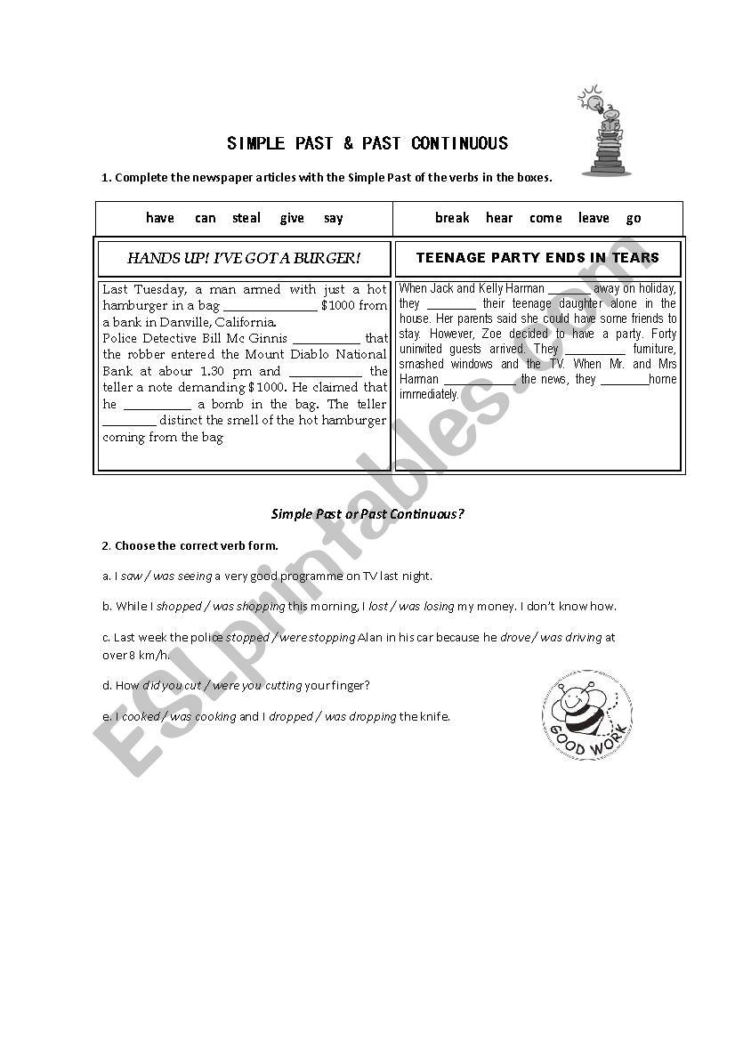 simple past and past continuous worksheet