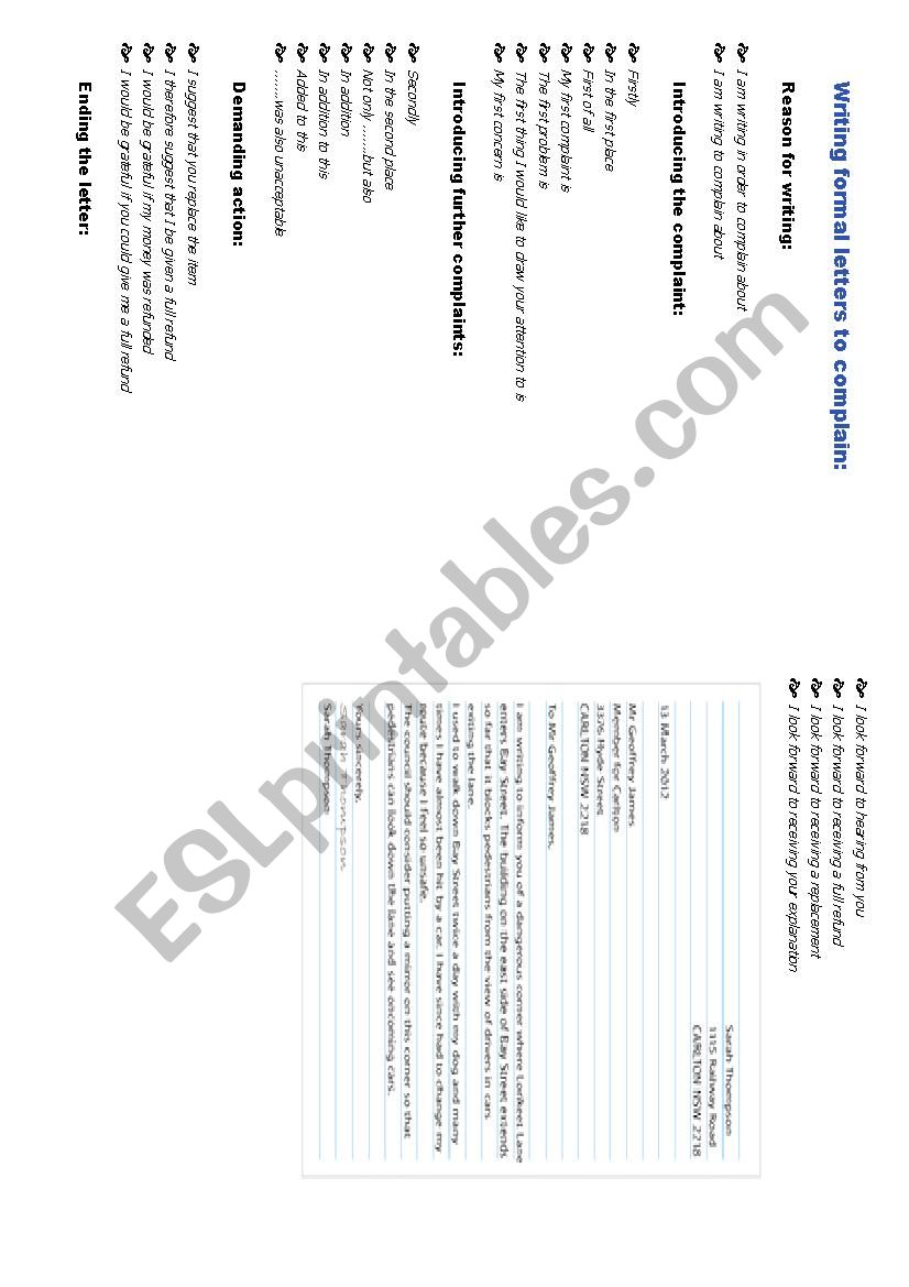 letter of complaint worksheet