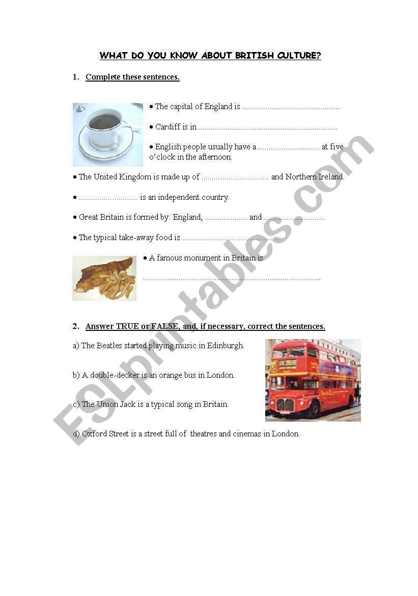 british culture worksheet