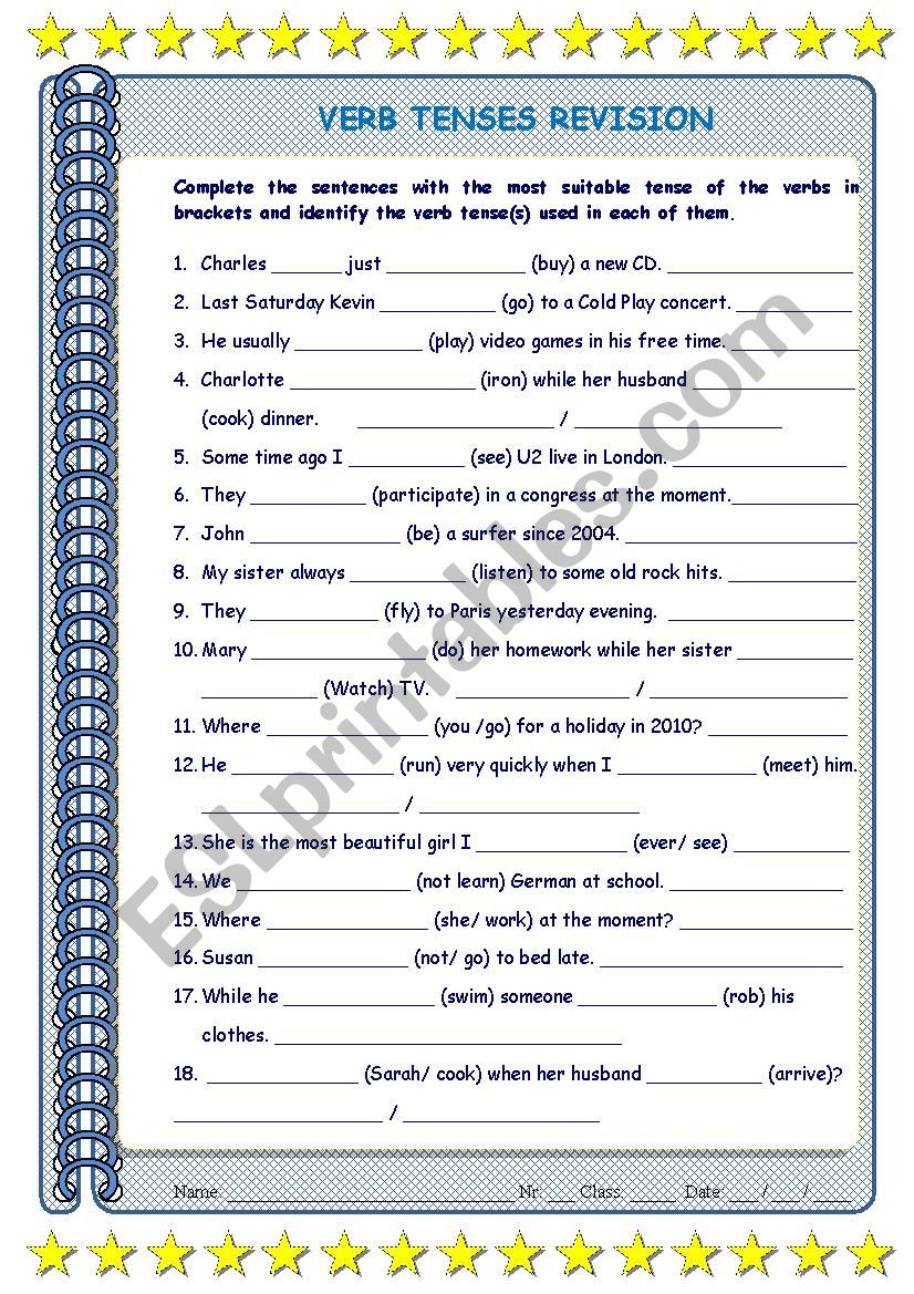 Tense revision worksheet worksheet