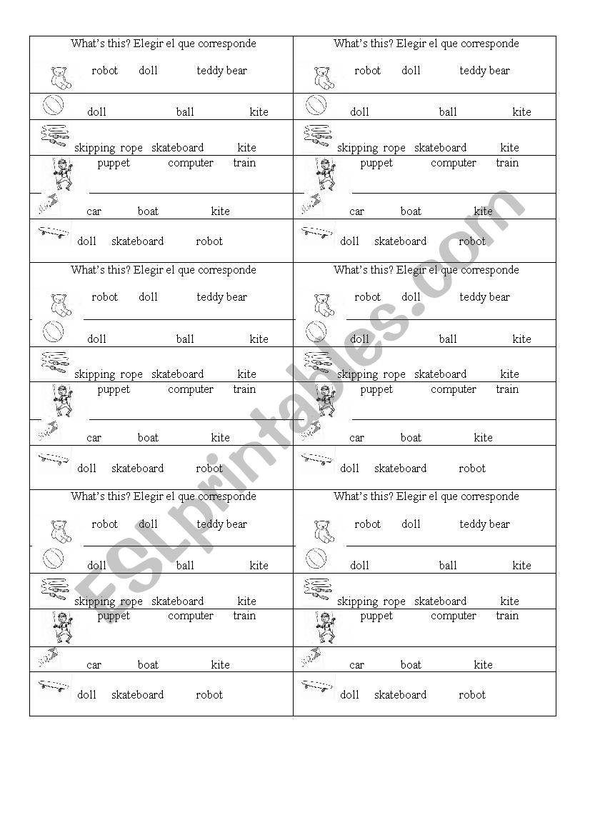 toys  worksheet