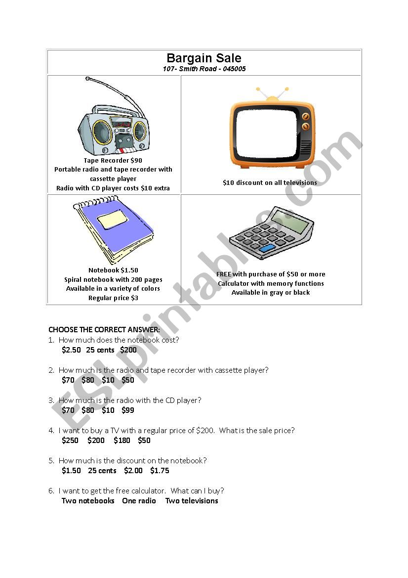 Maths - Bargain Sale worksheet