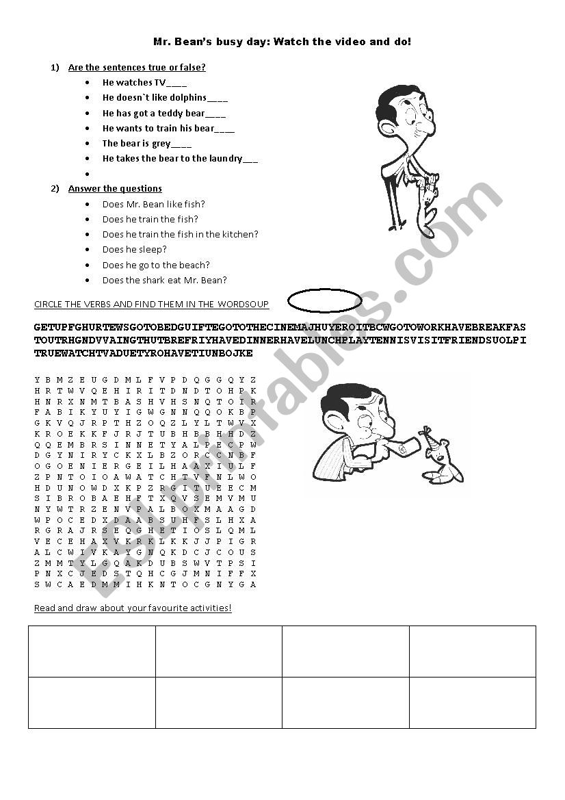 Mr BEANS BUSY DAY worksheet