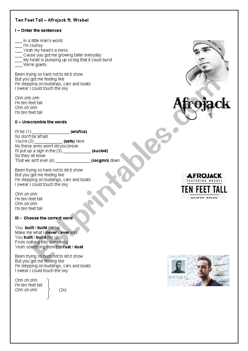 Afrojack - Ten feet tall worksheet