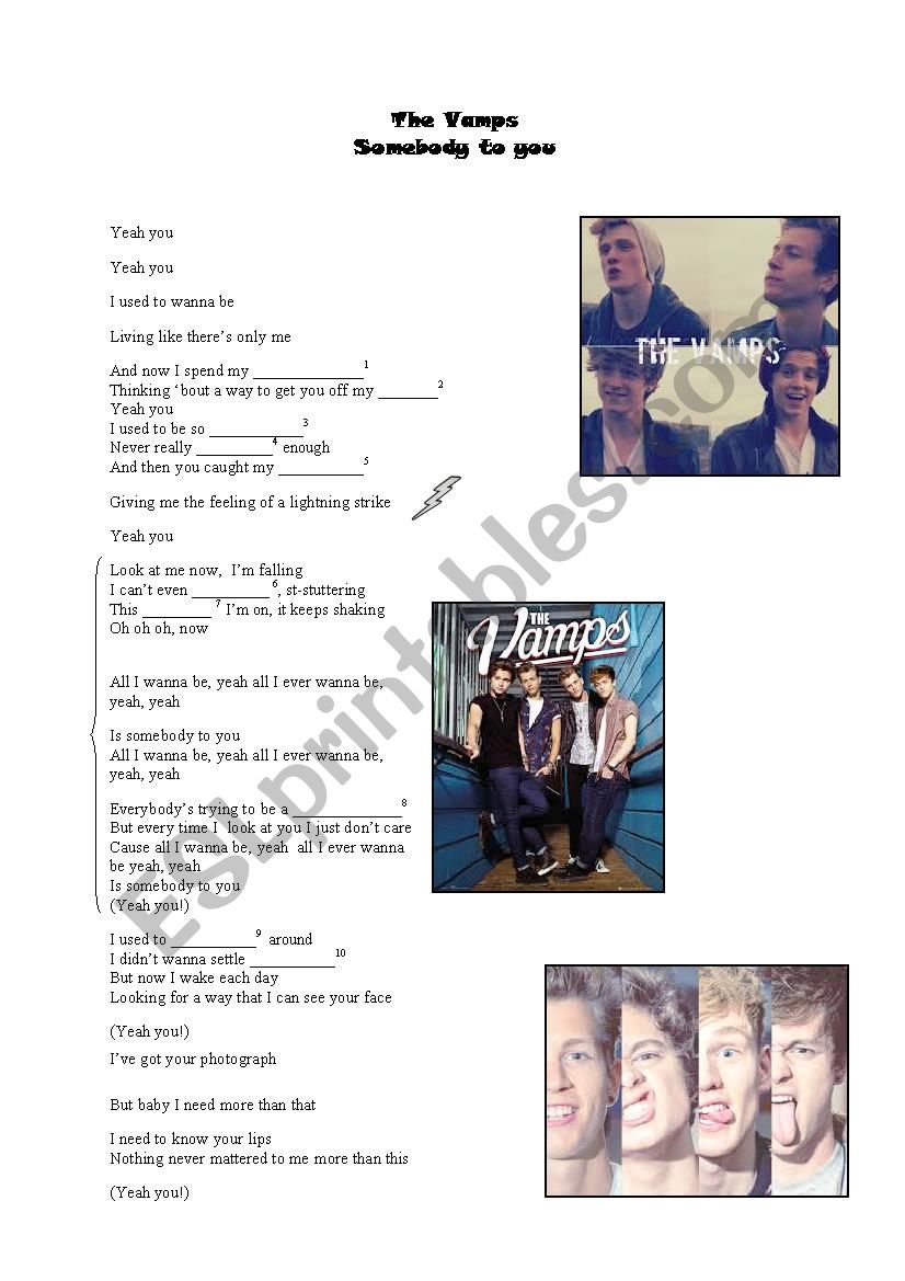 somebody to you _ The Vamps worksheet
