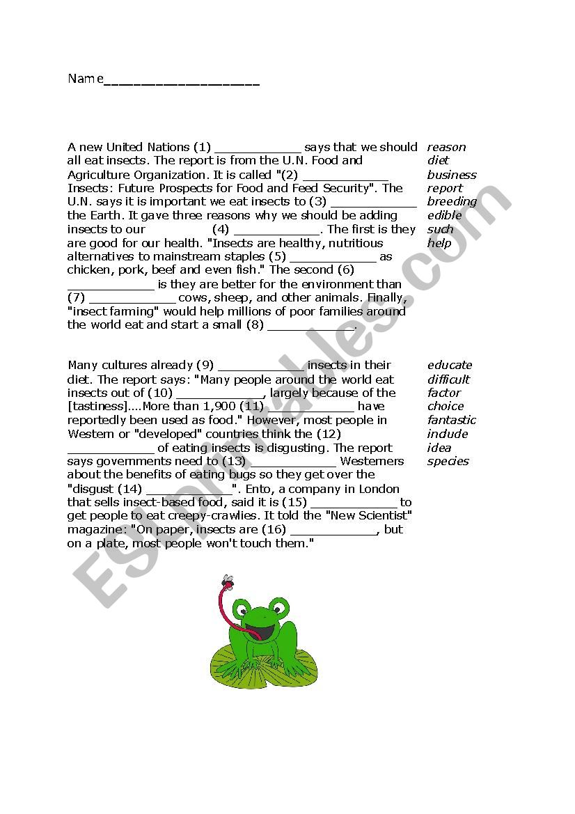 eating insects worksheet