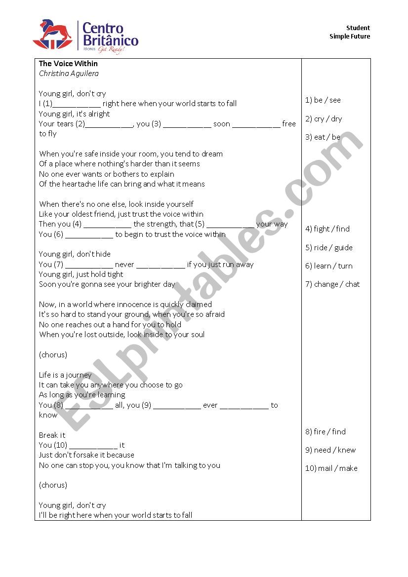 The voice within worksheet