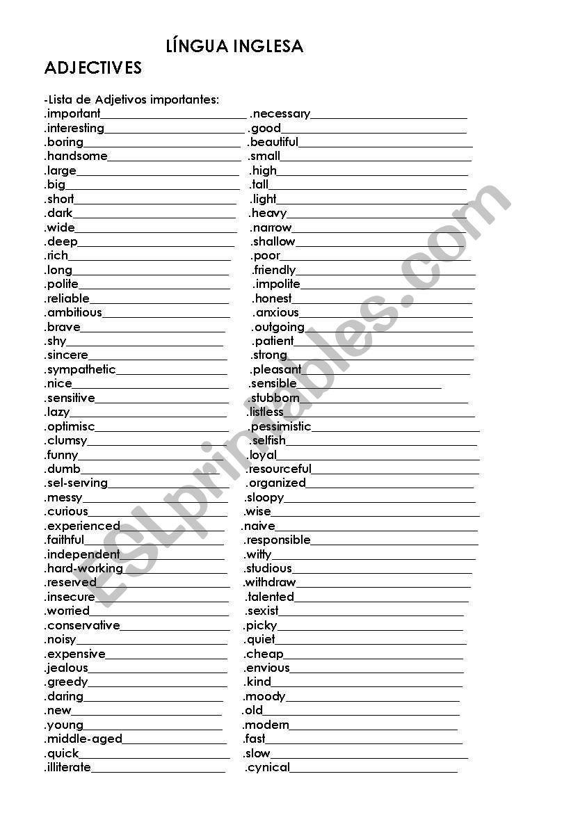 ADJECTIVES worksheet