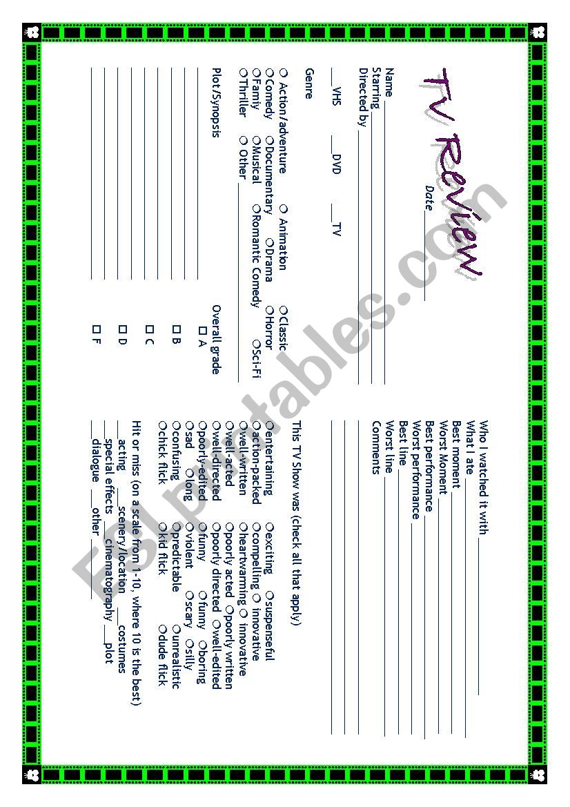 TV Review worksheet