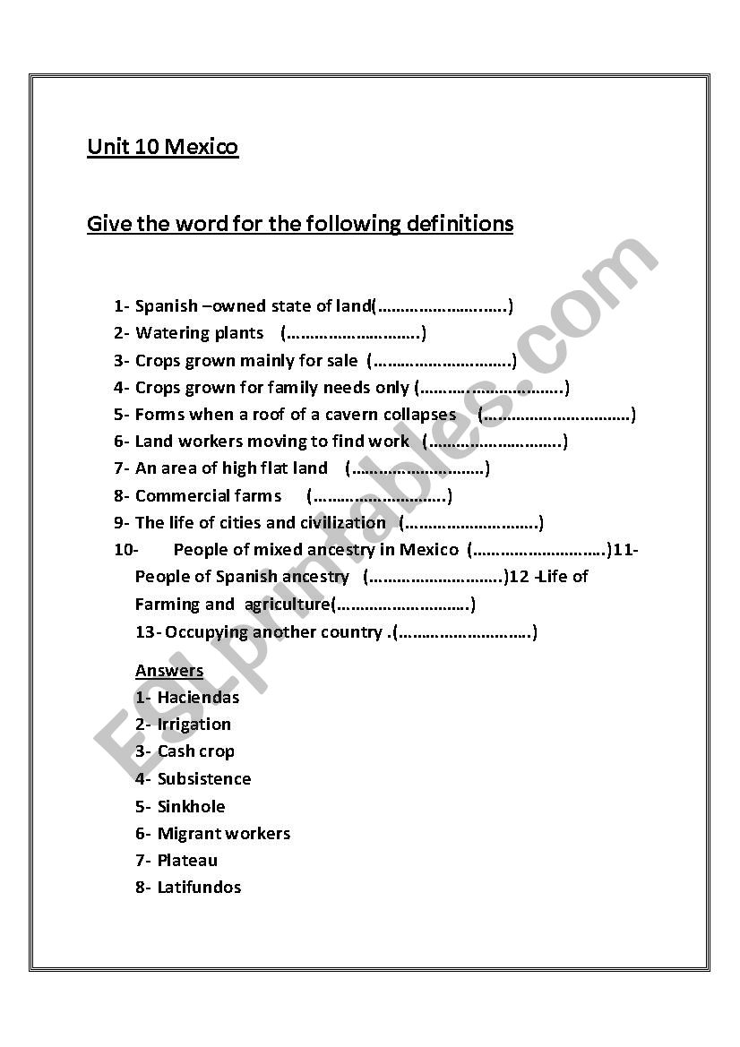 MEXICO worksheet