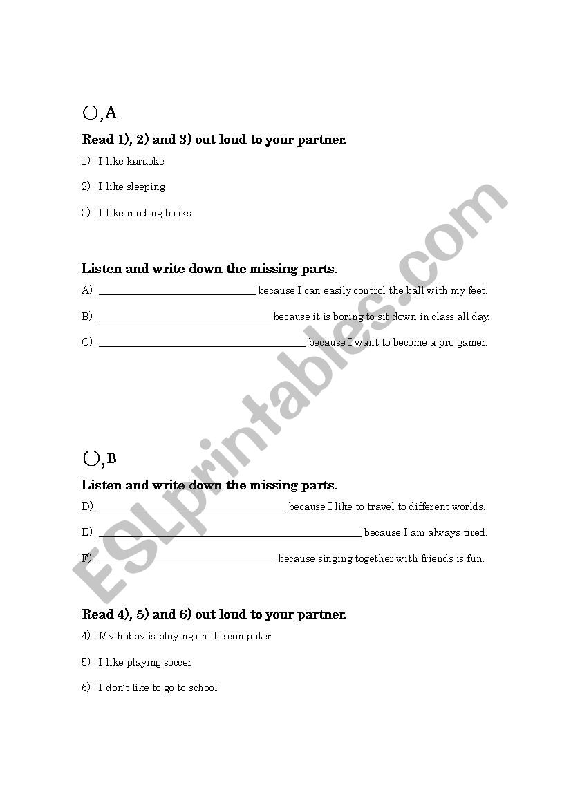 Student Dialogue - Because... worksheet