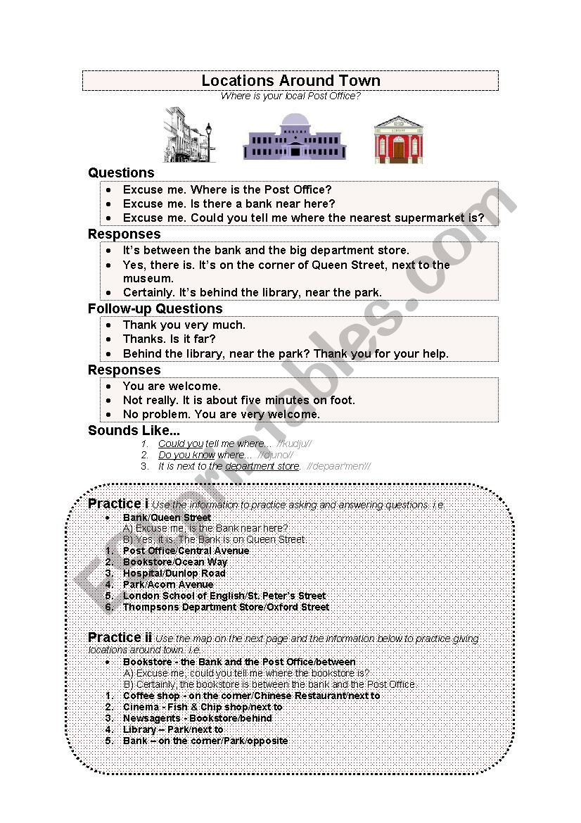 Orientation in town worksheet