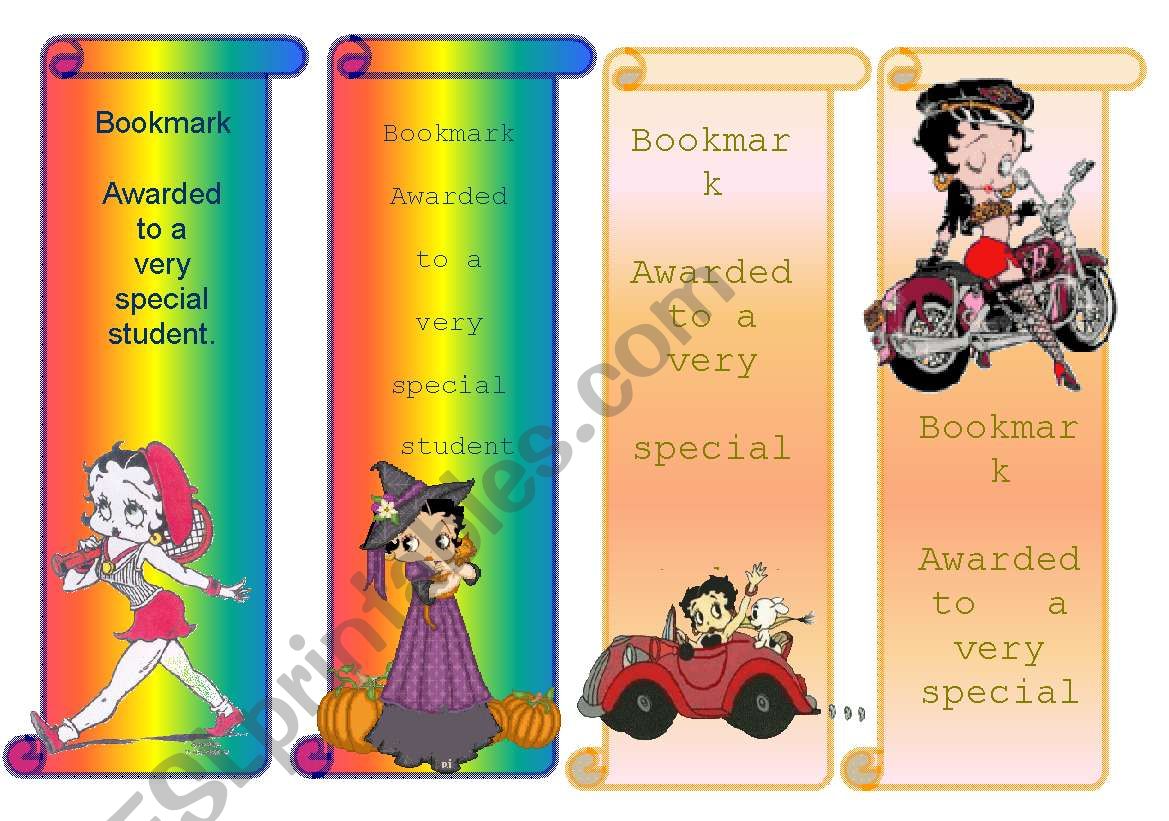 Bookmarks worksheet