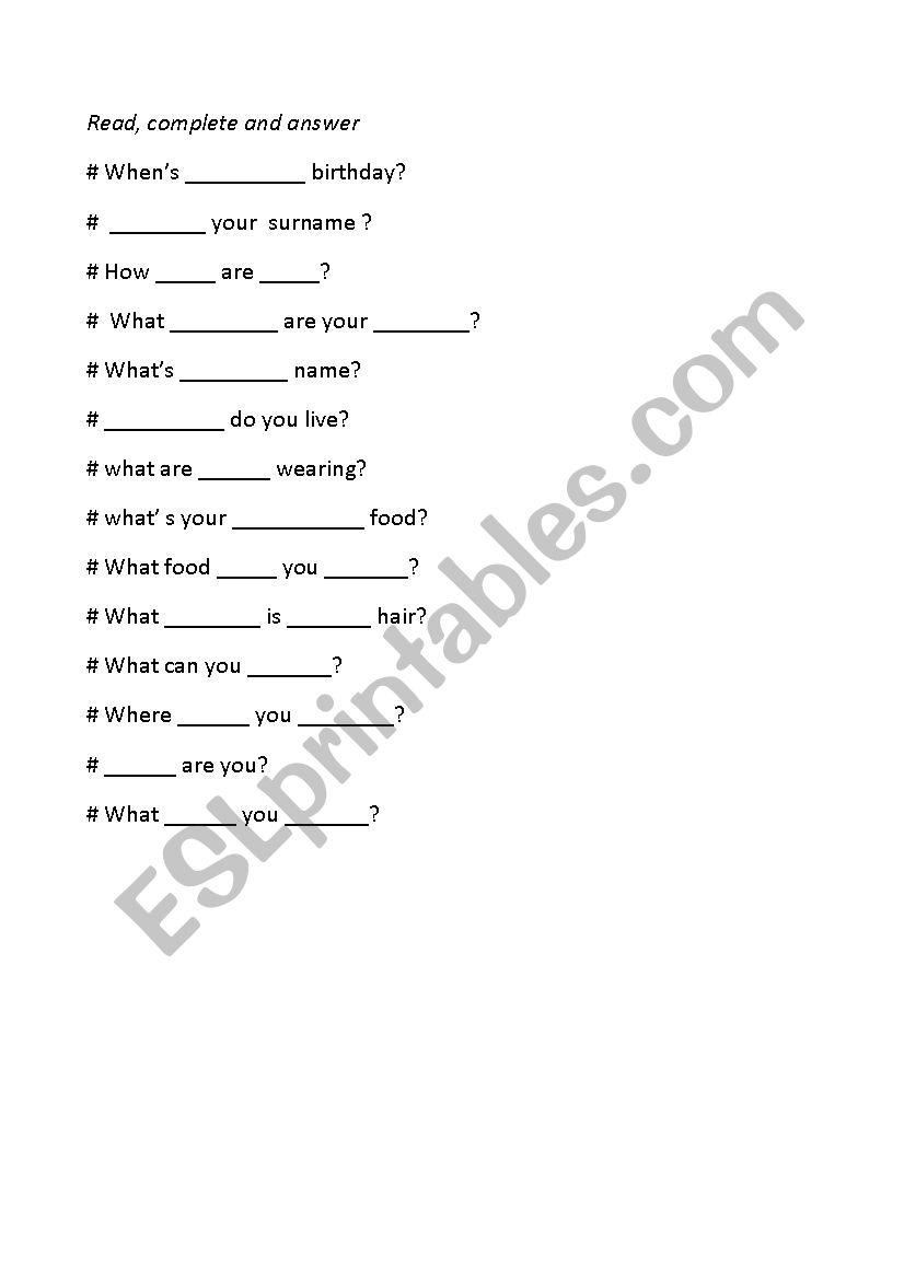 Presentation worksheet